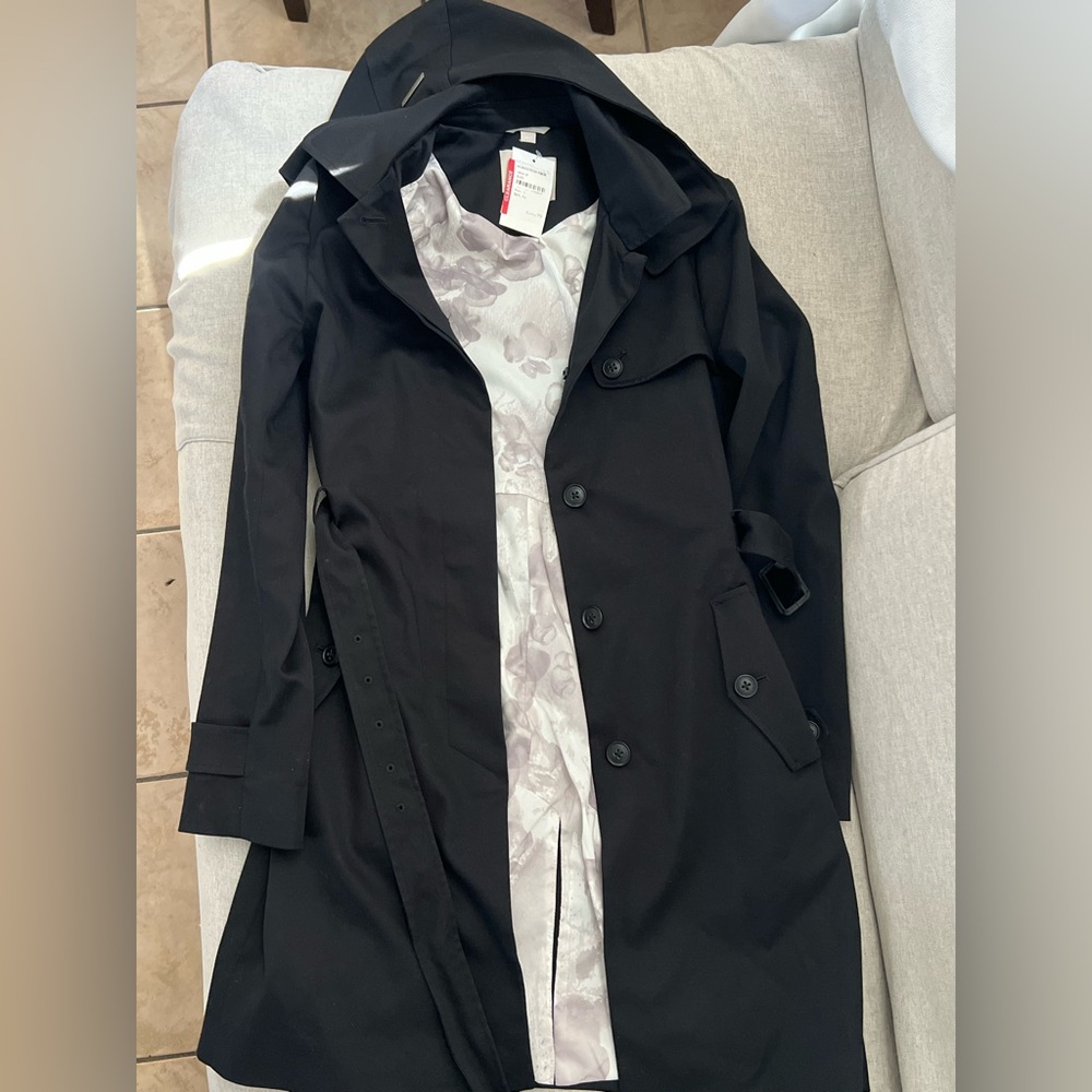 NWT SOIA & KYO Black Belted Cotton Trench Coat